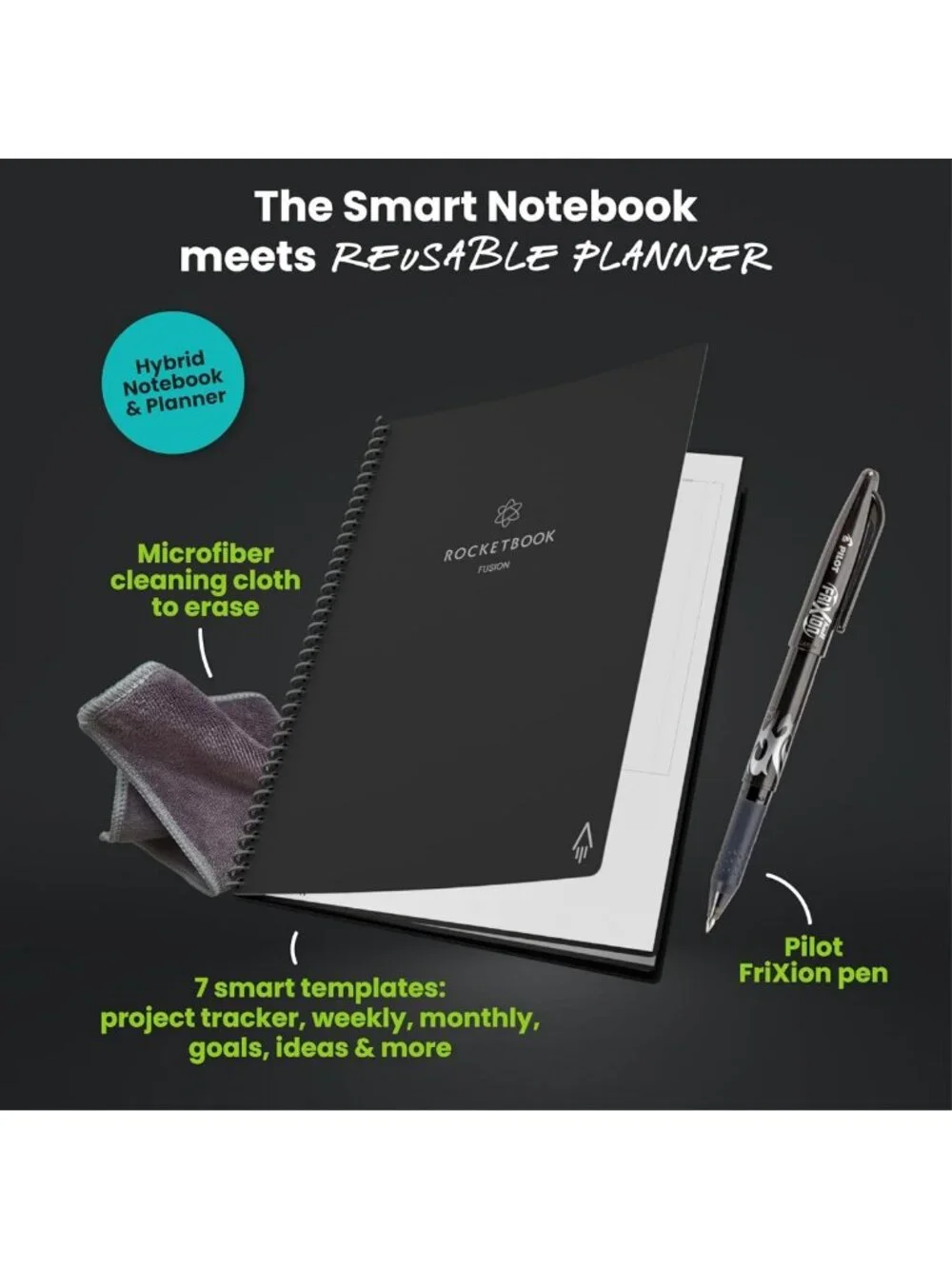 Reusable Hybrid Planner & Notebook, Undated, Goal Tracker, Executive Size 6x8.8